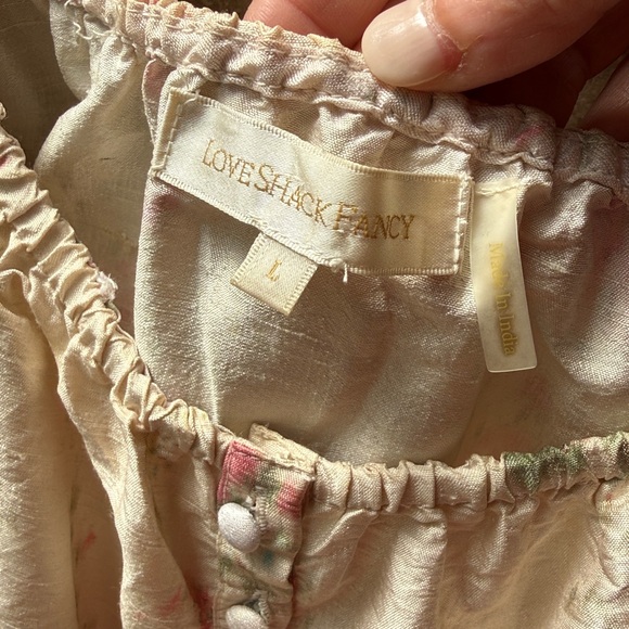 LoveShackFancy Terrence Dress 100% Silk - Pockets Ruffle Hem Puff Sleeve Eyelet - Picture 10 of 17